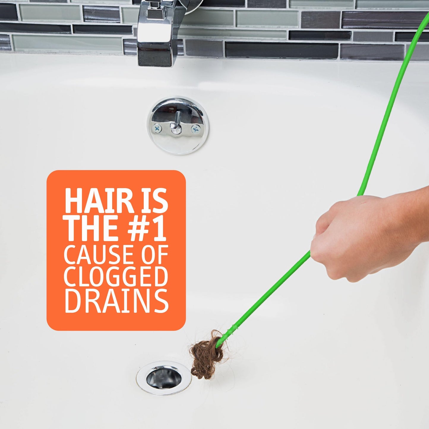 DrainShroom Toss-Disposable Hair Clog Remover, 24 inch Reach, 8 Pack, for Bathroom Drain Snake, Green