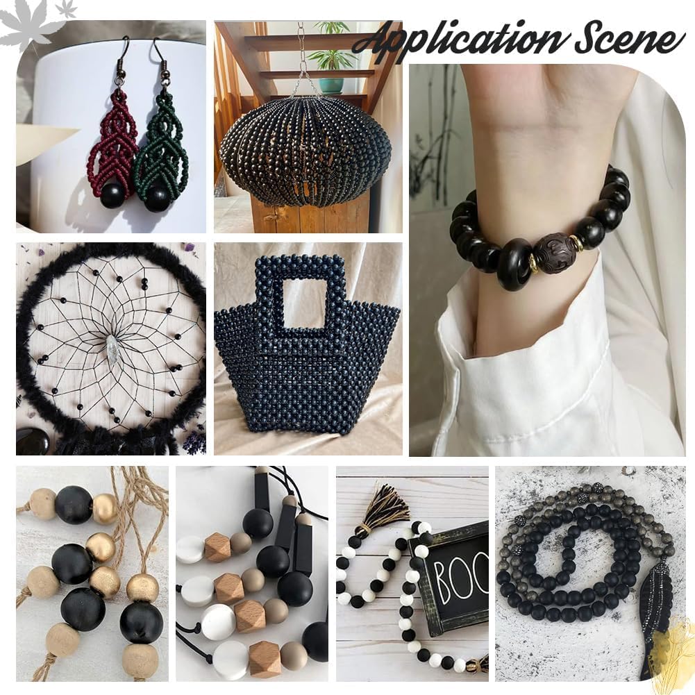 PH Pandahall 1005Pcs 5 Sizes Black Wooden Beads Tiny Painted Wood Beads 6/8/10/14/20mm Macrame Bead Round Spacer Bead for Bracelets Crafts Macrame Christmas Tree Party Decor