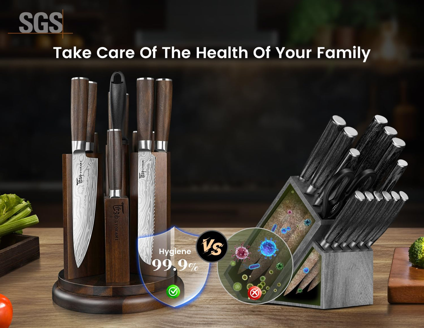 SYOKAMI 2026 Upgrade Knife Set 14 Piece Japanese Style Kitchen Knife Set With 360° Rotatable Magnetic Block, Sharp High Carbon Stainless Steel Knives Sets with Steak Knives and Sharpener, Gift for Mom