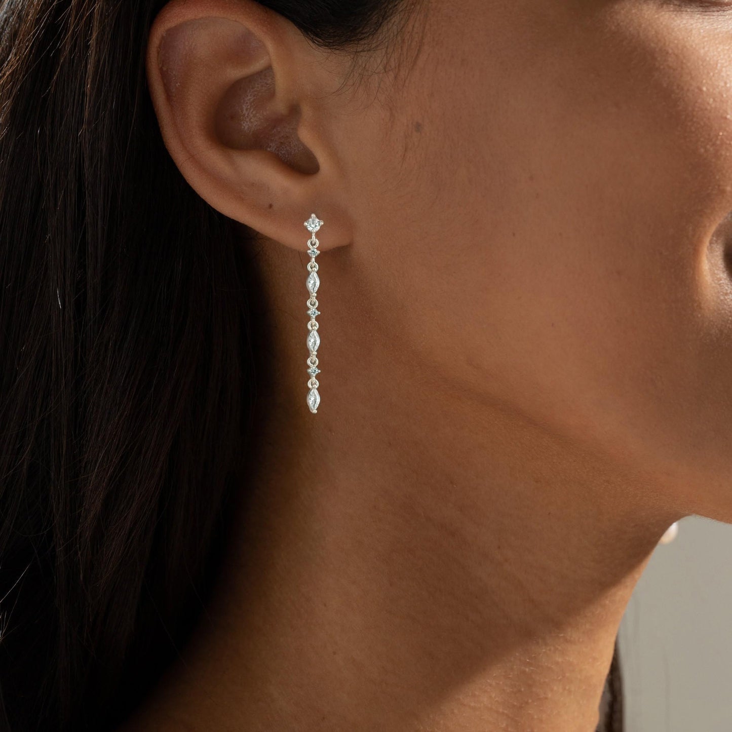 SELFROSE Silver Dangle Earrings, Dainty Drop Earrings with Silver Plated Hypoallergenic Brass, Cubic Zirconia Stones, 20g, 2 Count