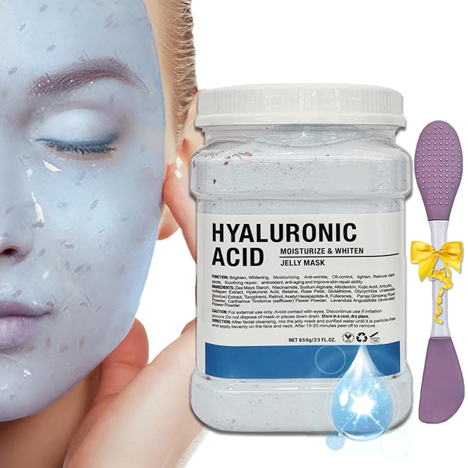 Jelly Mask Powder for Facials Care,Hyalorunic Acid Moisturizing Jelly Face Mask,Professional Peel Off Rubber Mask, Hydrating Gel Face Masks with Double-ended Silicone Brush, 23 Fl Oz