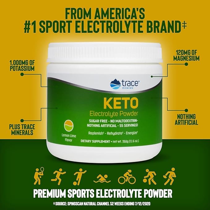 Trace Minerals Keto Electrolyte Powder - Keto Hydration Support Supplement - Mineral Supplement for Energy & Muscle Stamina Support - Zero Carb & Sugar-Free Formula - Lemon Lime, 13 oz (55 Servings)