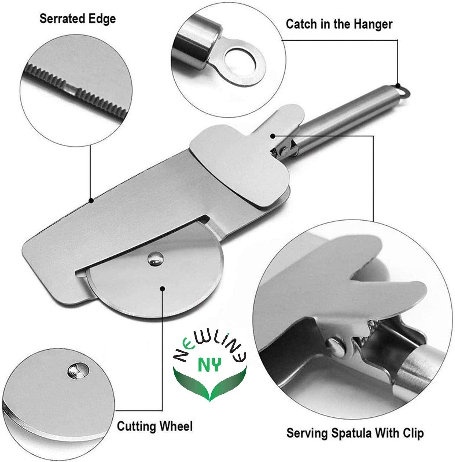 NewlineNY Multipurpose Pizza Cake Cutter Wheeler and Tong 3-in-1 Utensil Knife