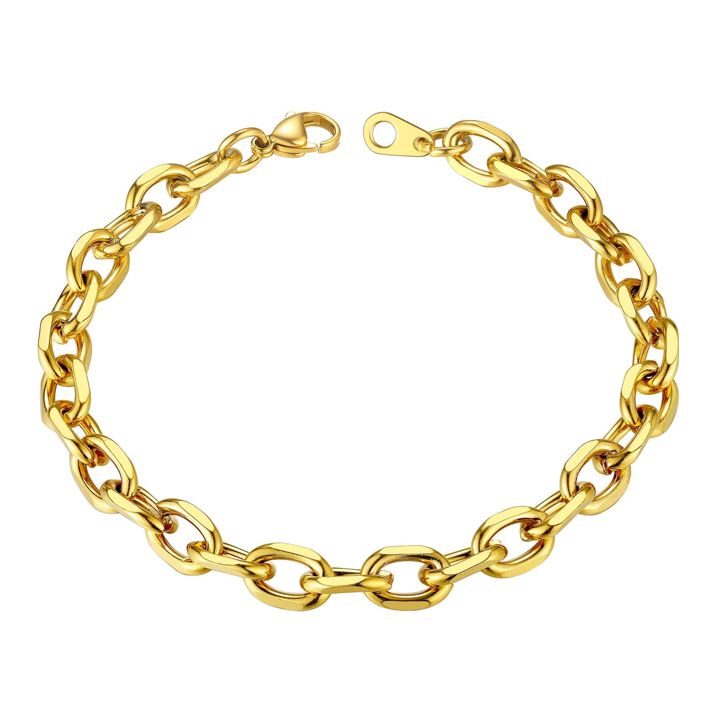 ChainsHouse Cable Chain Bracelet for Men Women Rapper Wrist Chain 18K Gold Plated 7mm,7.5 inch
