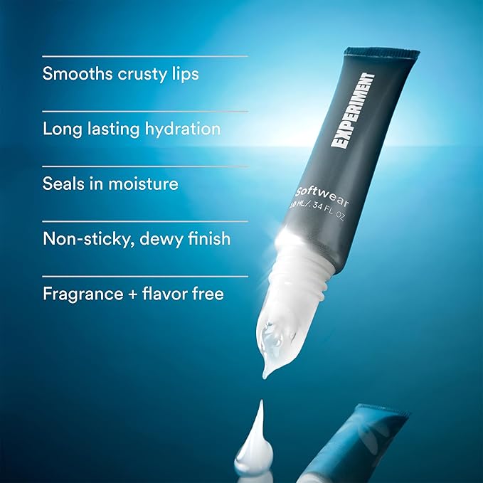 Experiment Softwear Smoothing Lip Treatment - 24hr Hydration with Squalane, Glycerin & Pomegranate Sterols - Intensive Moisture & Repair for Extra Dry, Flaky Lips - Vegan Lip Balm, .34 FL OZ