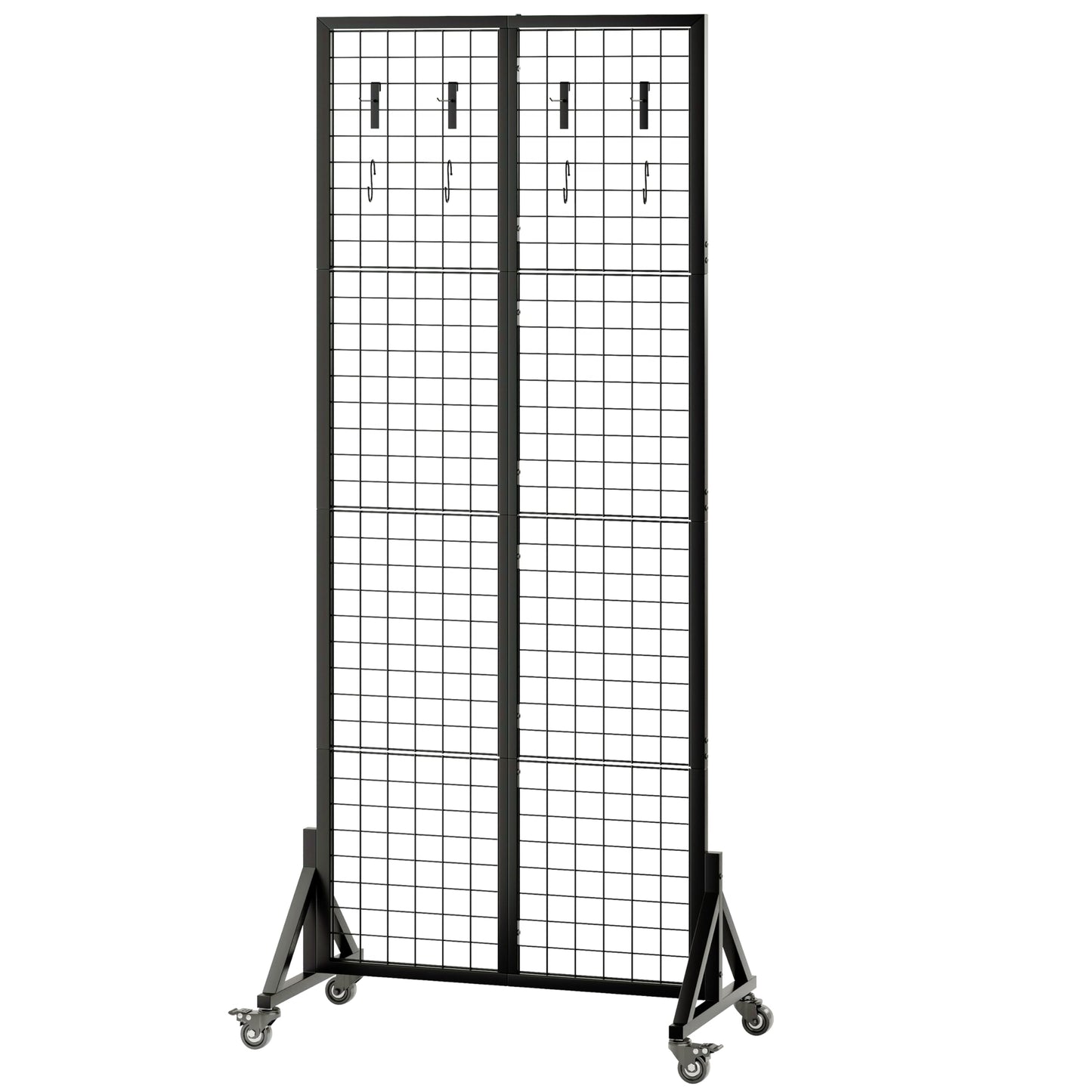 VAFEKOL Rolling Gridwall Display Stand, 65.6" H x 23.6" W Wire Mesh Rack with Wheels, Metal Display Grid for Art Shows, Craft Fairs, Retail Boutique & Home Storage, Black