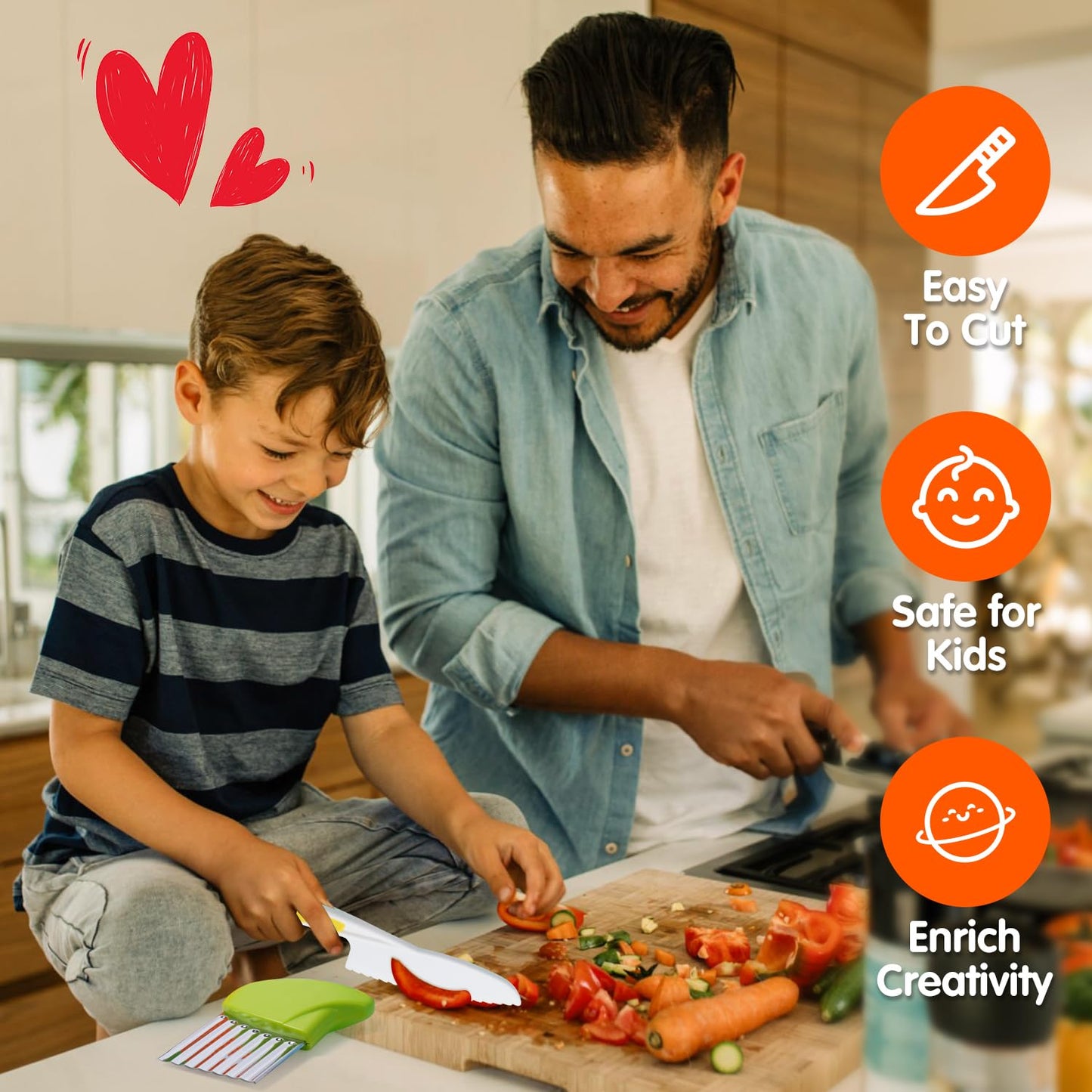 Doiaz Kidz Safe Knife Set for Toddlerz Real Cooking - Toddlerz Knives Sets Kitchen Tools with Gloves Cutting Board Fruit Vegetable Crinkle Cutters