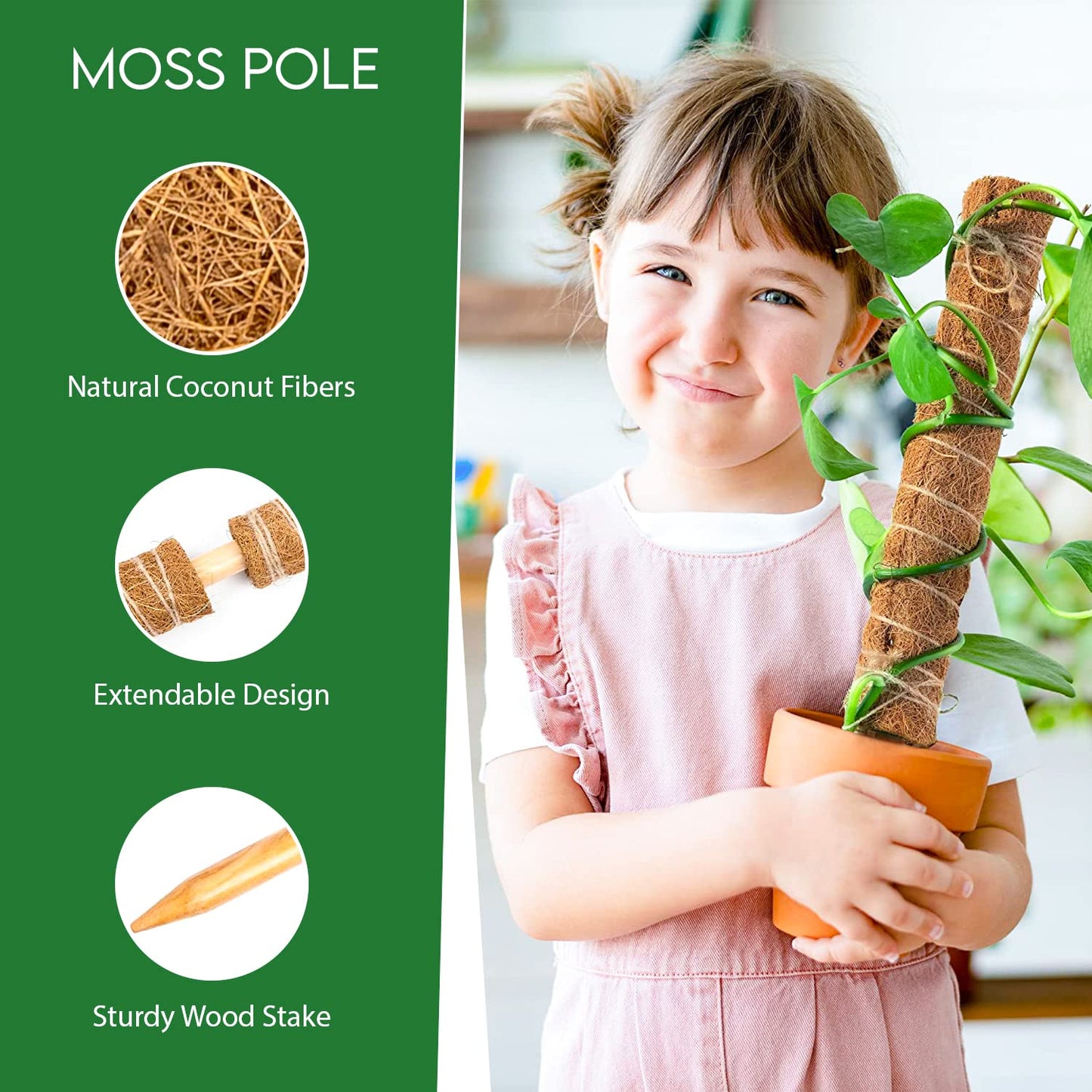 [4 Pack] 49 Inches Moss Pole- Moss Pole for Plants Monstera- Moss Poles for Climbing Plants- 2 Pcs 17” and 2 Pcs 15” Plant Stakes for Indoor Plants.