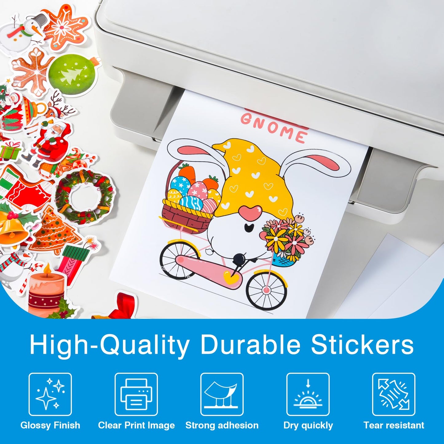 QYH Printable Vinyl Sticker Paper for Inkjet Printer - 110 Sheets Glossy White Waterproof Self-Adhesive Sticker Paper, 8.5"x11" Letter Size for Custom Decals, Labels & Crafts