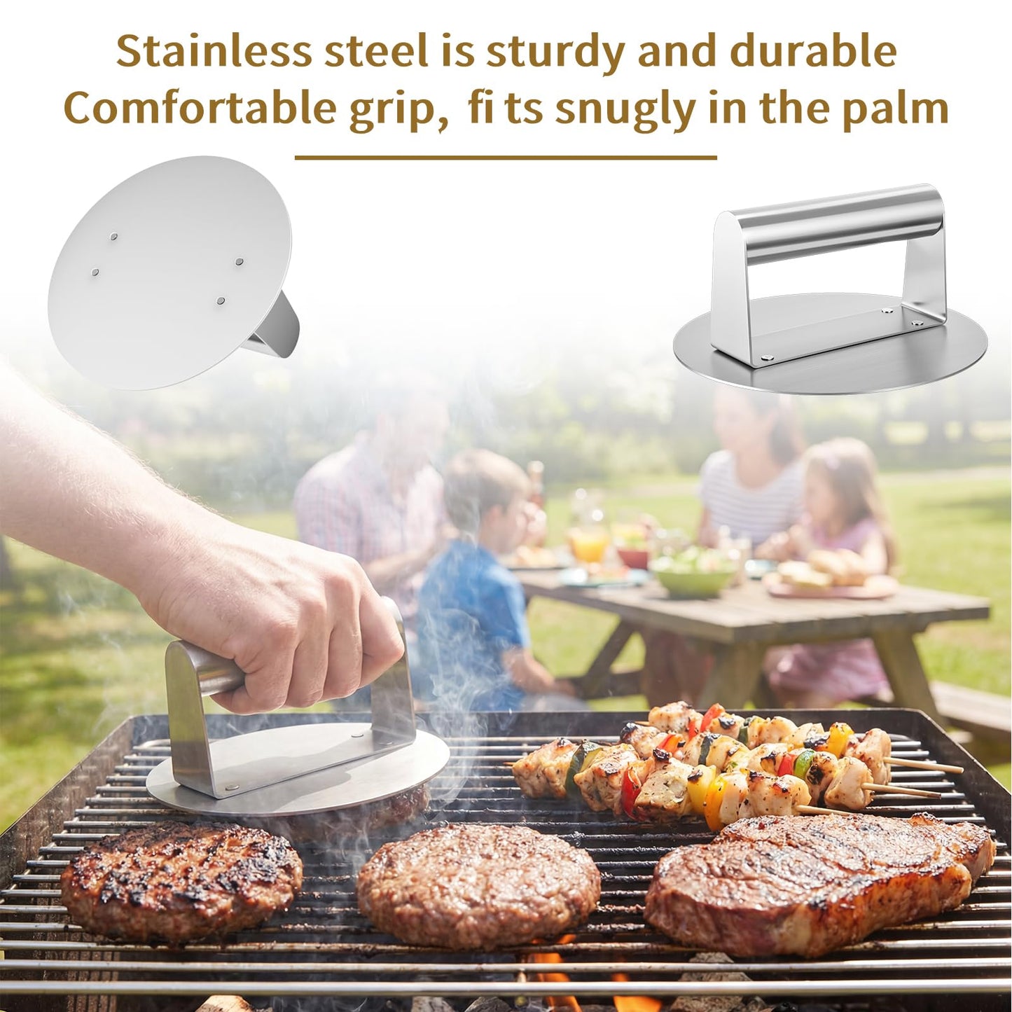 LemonRoad Smash Burger Press Kit 7pcs Non-Stick Aluminum Hamburger Press with Stainless Steel Egg Rings Griddle BBQ Tools for Burgers & Eggs
