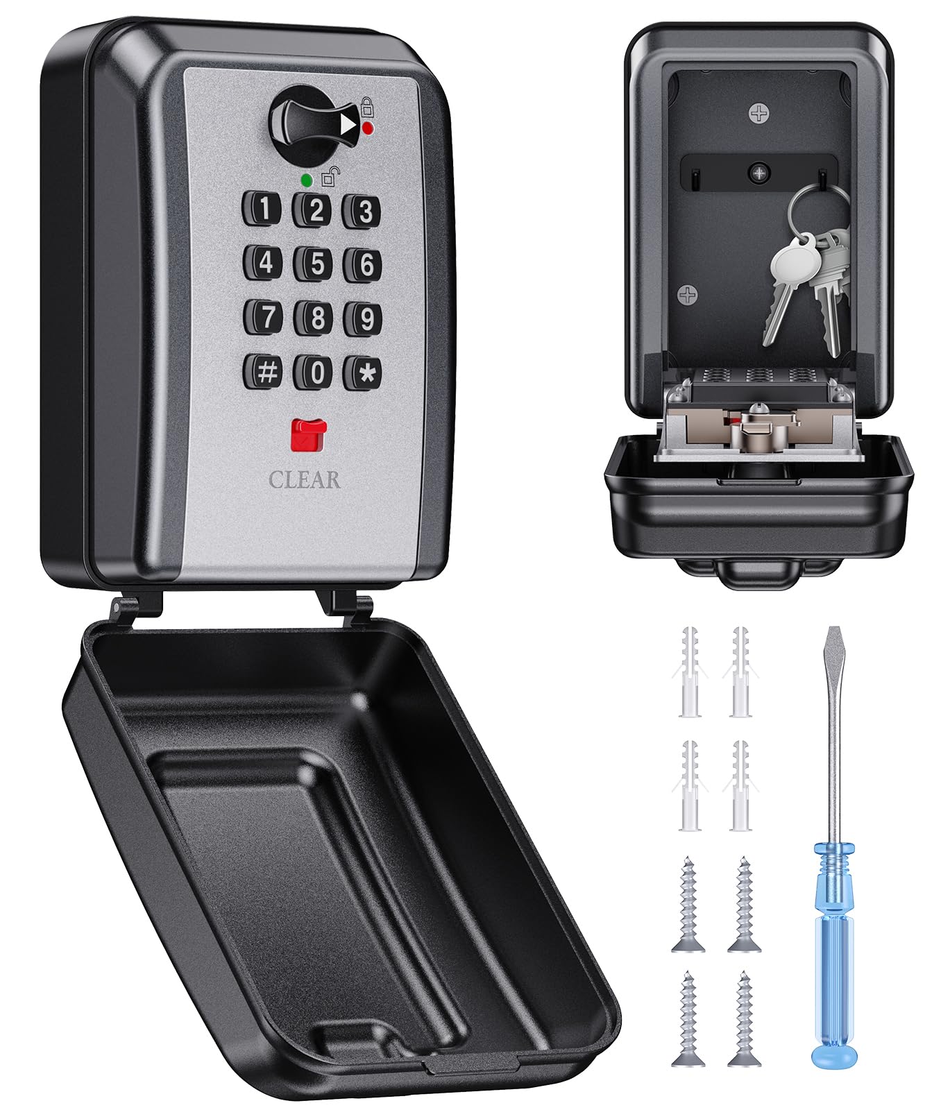 Vewaci Wall-Mounted Key Lock Box, 12 Digit Combination Lock Box for Keys with Code, Large Capacity & Weatherproof Outdoor Lockbox, Key Safe Storage Lock Box for Home, Office, Garage