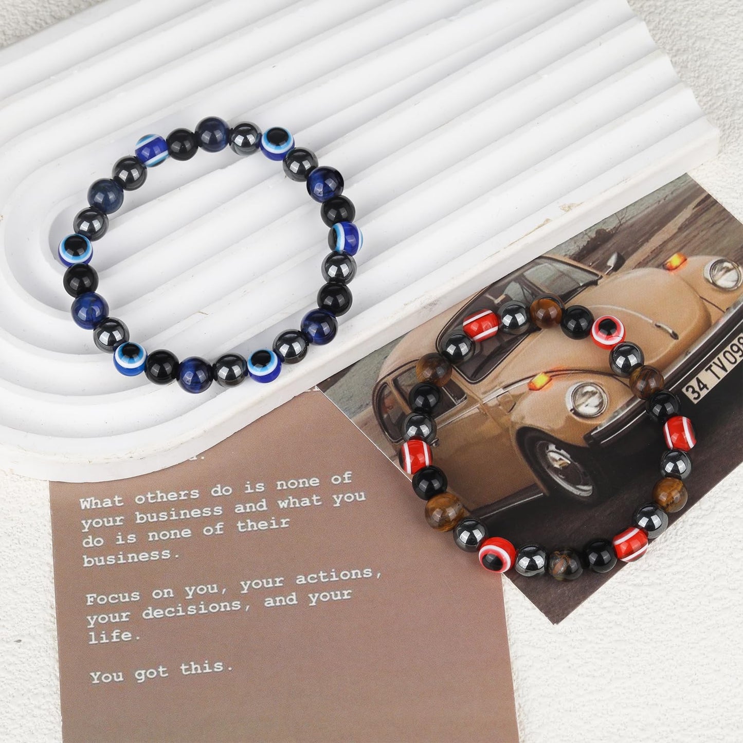 ZICRMIYA Evil Eye Bracelets for Men Women,8mm Evil Eye Beads Black Obsidian Hematite Tiger Eye Bracelets Protection Bracelet Healing Bracelet Bring Luck and Prosperity Happiness