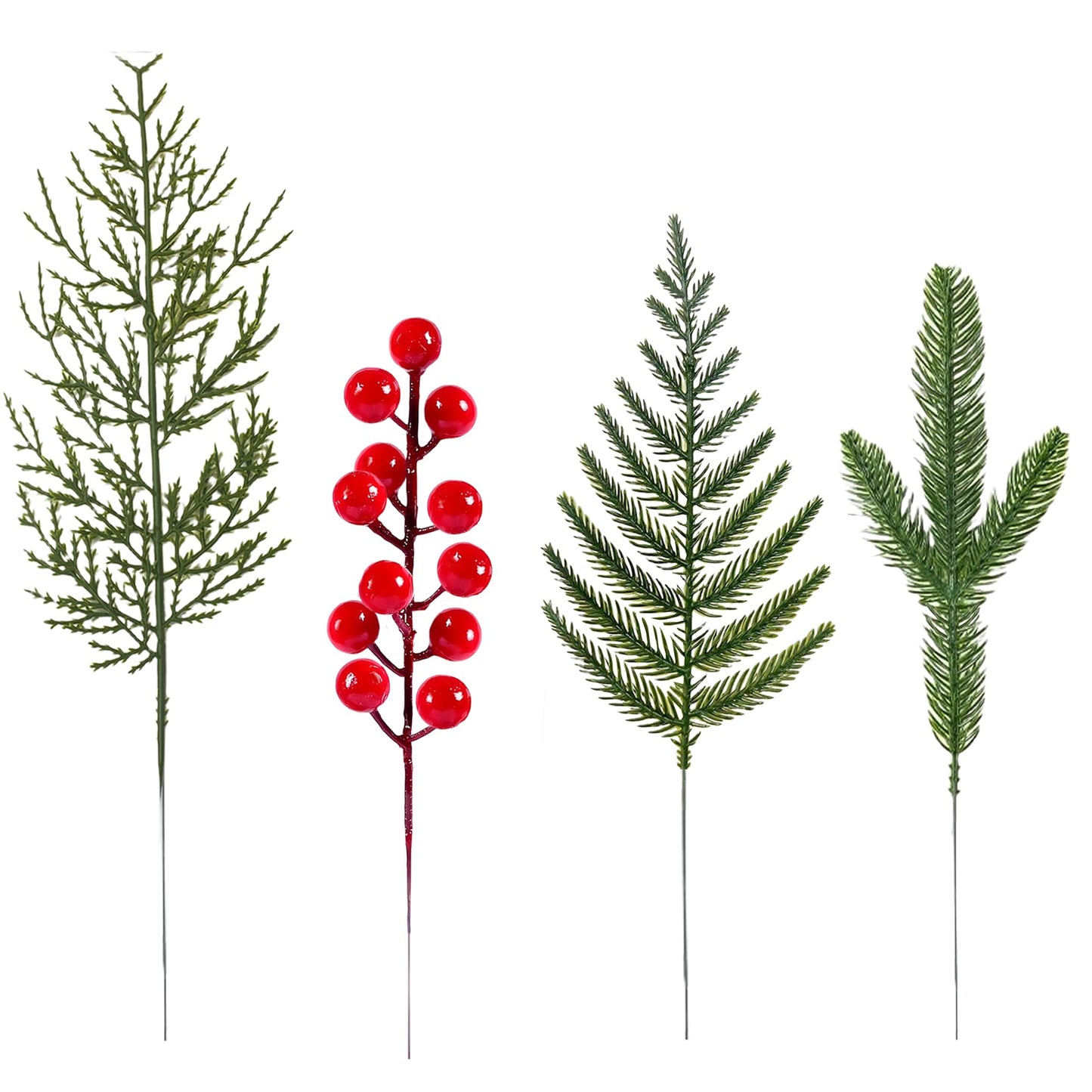 Gitechft 50 PCS Artificial Pine Branches Fake Greenery Pine Picks Artificial Red Berry Stems,Xmas Stems,Christmas Pine Needles for Wreath Decorations