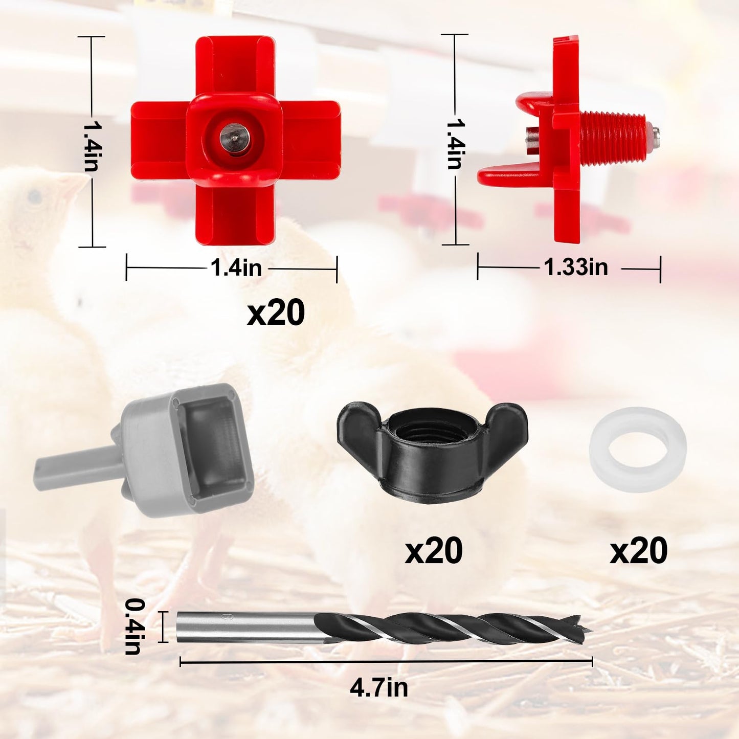 20 Pack Chicken Waterer Nipples - Easy Install Leakproof Poultry Watering System for Chicken Coop, Quail Duck Water Feeder Nipples with Drill Bits
