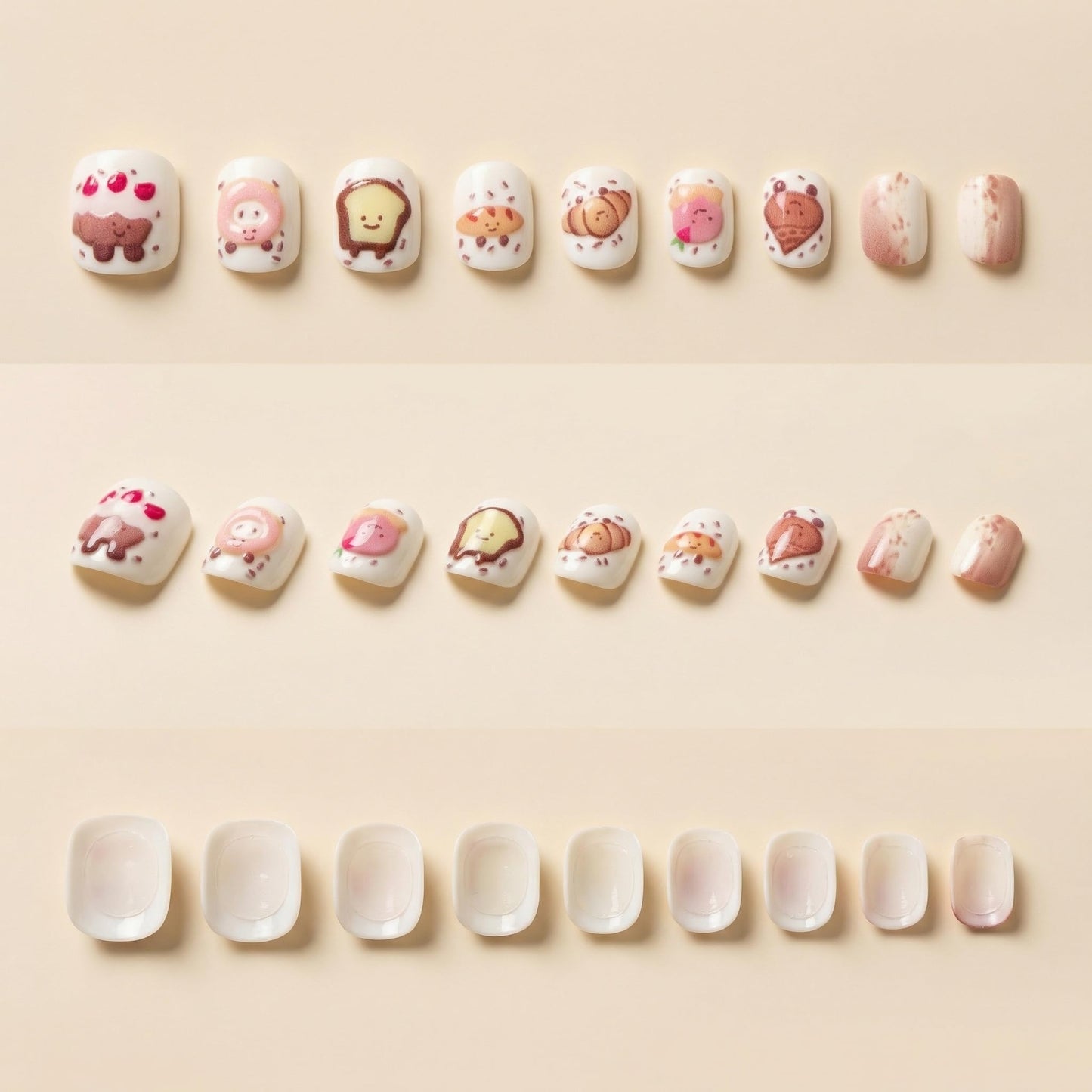 Kids Press On Nails, For Bakery Lover, Creative Pattern Nails for Girls, Matte & Soft Color Style, 24pcs