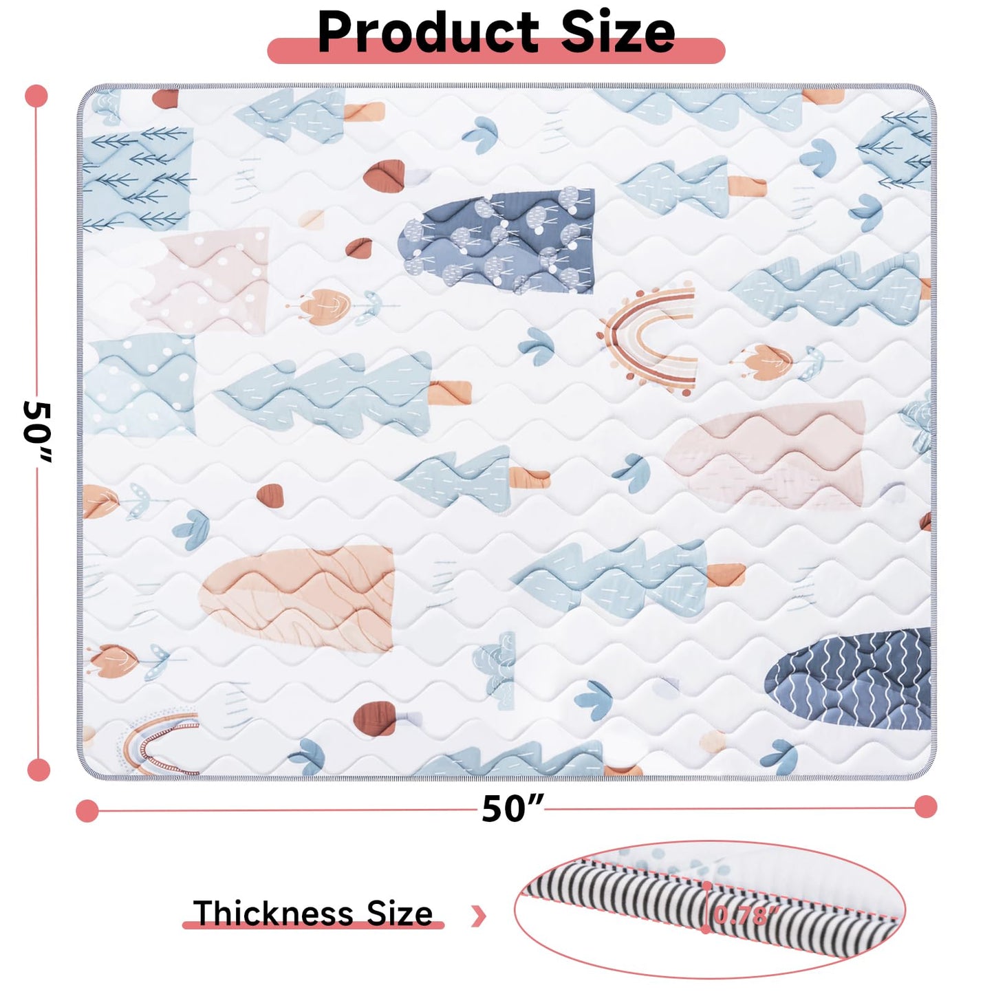 Baby Play Mat, 50’’ x 50’’ Soft Baby Floor Mat Thicker Foam Play Mat for Babies, Foldable Baby Playpen Mat Crawling Mat, Non-Slip & Machine Washable, Cushioned Play Mat for Babies (Tree Design)
