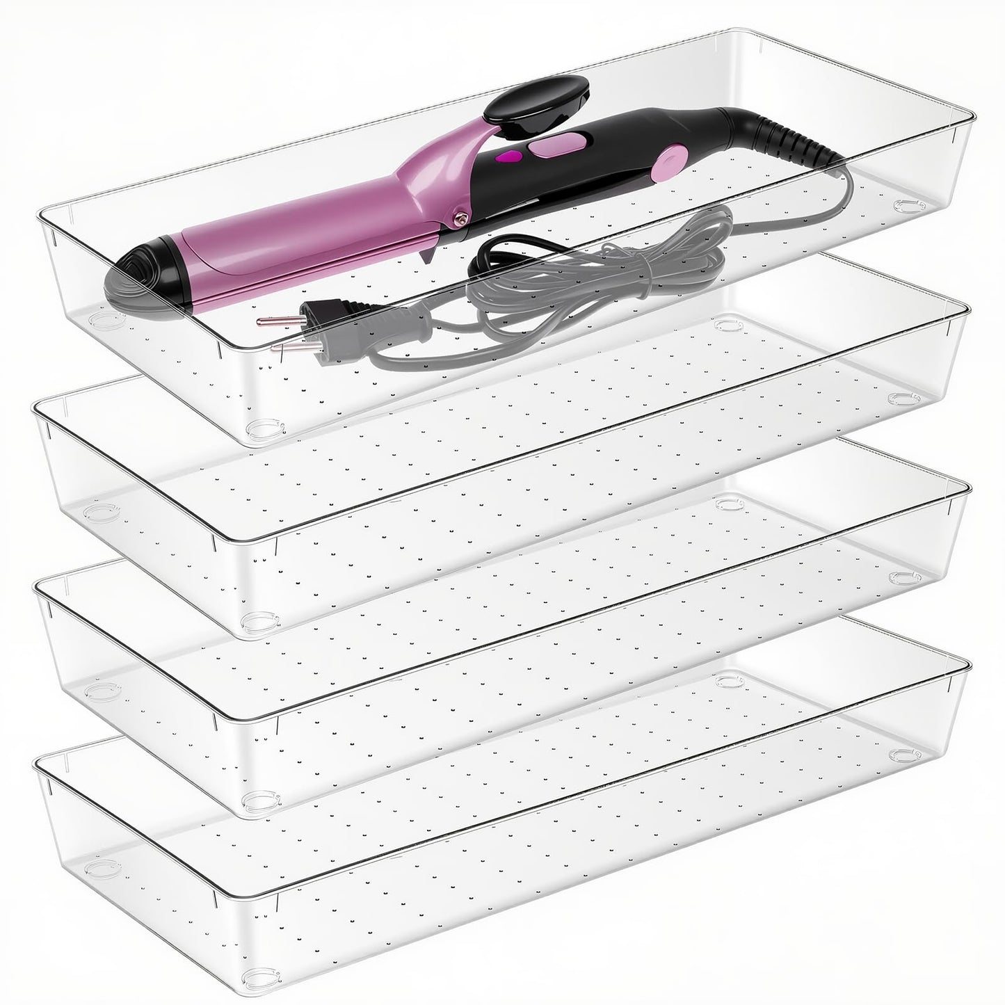 Manalete 4 Pack 15"x6" Extra Large Clear Plastic Drawer Organizer Trays, Multi-Purpose Storage Bins for Vanity, Makeup, Kitchen Utensils, Bathroom, Office Desk, Auto Tools & Craft Supplies