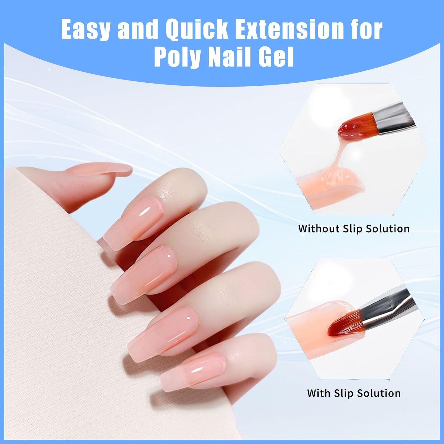 Poly Gel Slip Solution Kit - 5oz Slip Solution for Nail Extensions with 120pcs Dual Forms, Nail Clips, Dual-Ended Brush & Crystal Cup - Beginner-Friendly DIY Nail Art Set for Women at Home