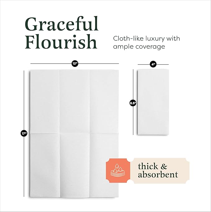 400-Pack BloominGoods Disposable Bathroom Napkins | Linen-Feel Guest Towels | Cloth-Like Hand Tissue Paper, White, 12" x 17"