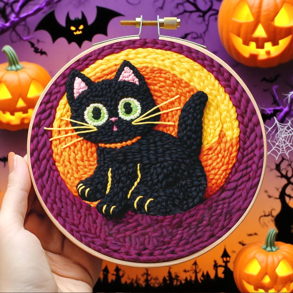 ACRNIGHEET 6Pcs Punch Needle Kits for Adults Beginners Include Instructions, Halloween Punch Needle Embroidery Kit, Pre-Printed Pattern, Embroidery Hoop, Yarns, Needles, DIY Crafts Gifts Idea