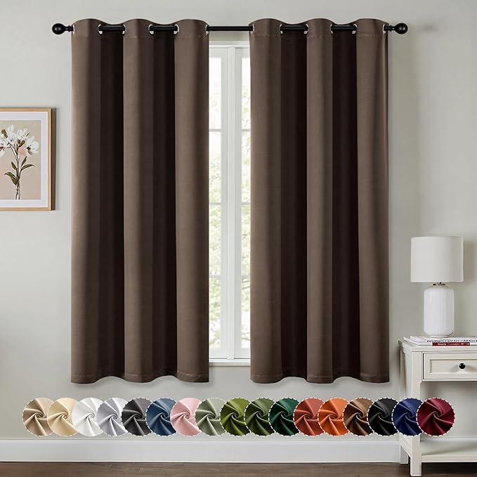 MIULEE Chocolate Brown Blackout Curtains for Bedroom Living Room 63 Inches Long 2 Panels, Thermal Insulated Room Darkening Drapes Solid Grommet Noise Reduction Window Treatments 40x63 Inch