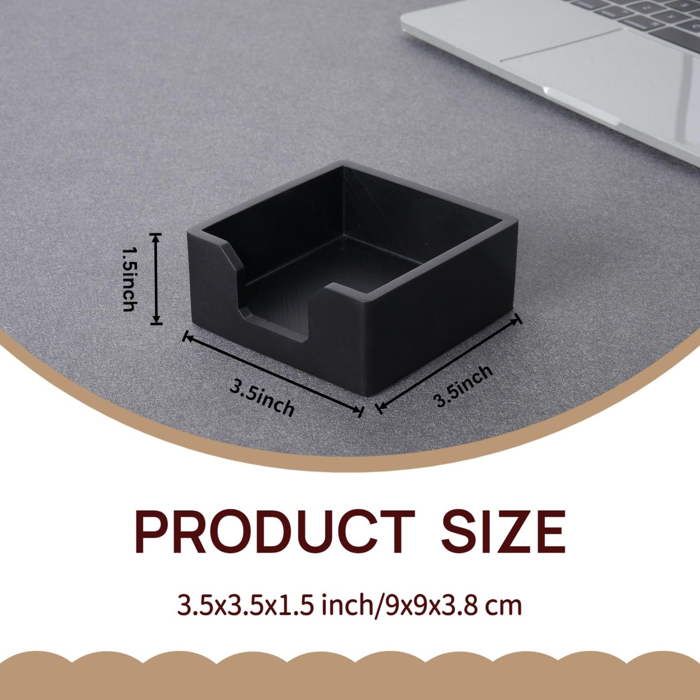 BAOHD Concrete Sticky Note Holder for 3x3 Inch Post Note - Cement Self-Stick Note Memo Pad Holder, Post Notepad Dispenser Organizer, Modern Desk Accessory for Office & Home, Black