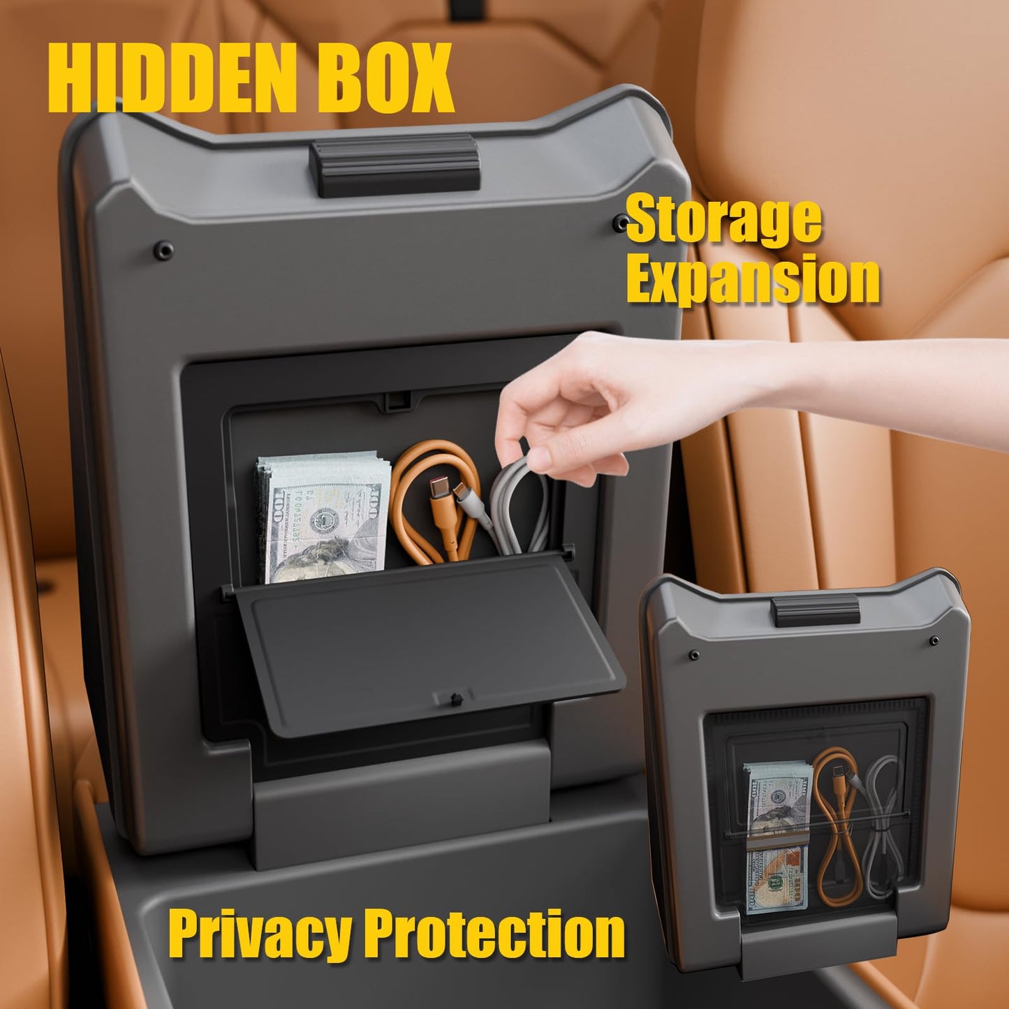 Maxzina Center Console Hidden Box Compatible with 2023-2026 Honda Pilot & 2024-2026 Ridgeline & 2024-2026 Passport Secret Storage Box ABS Plastic Armrest Organizer Compartment 2025 Pilot Accessories