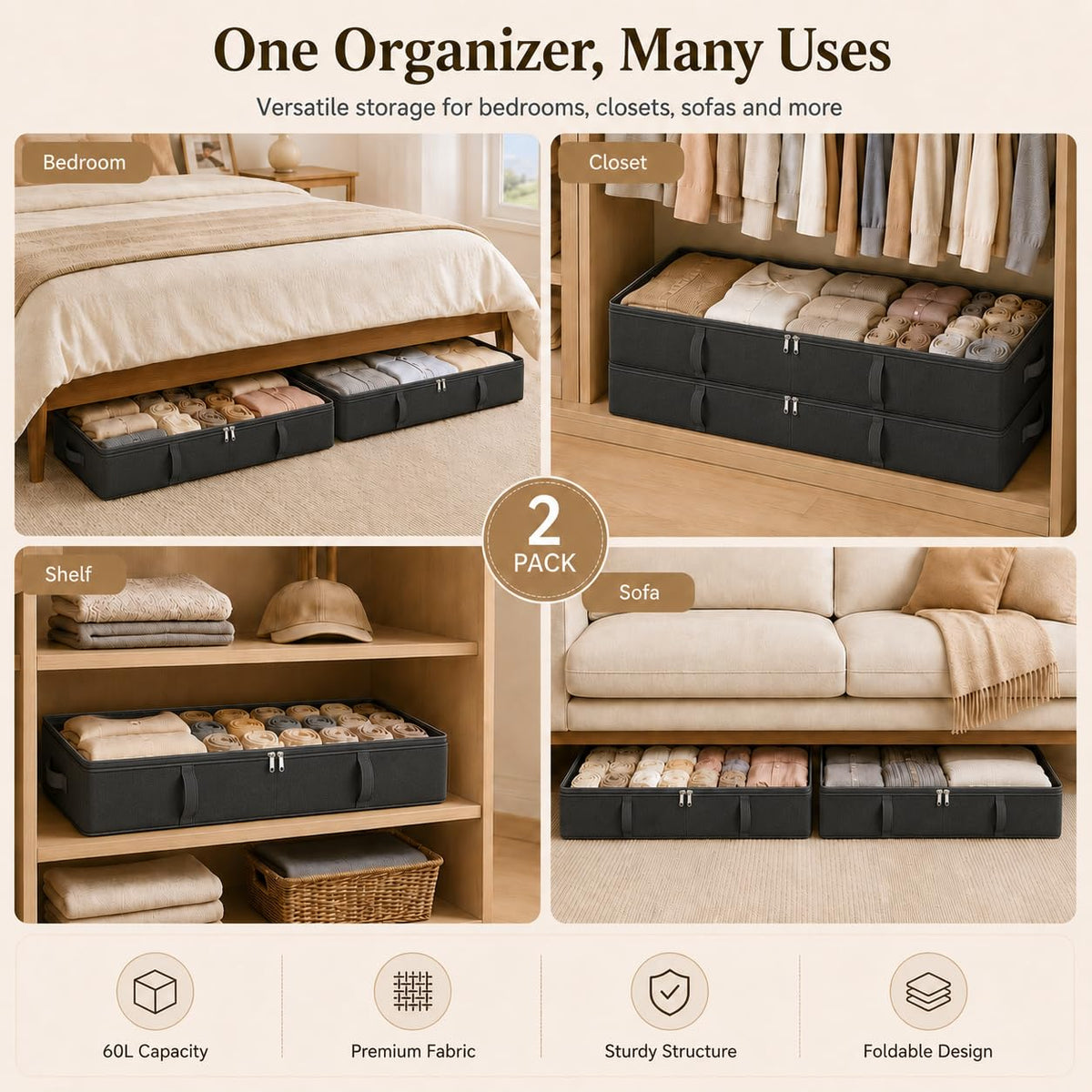 Side Supported Under Bed Storage Containers (2 Count)