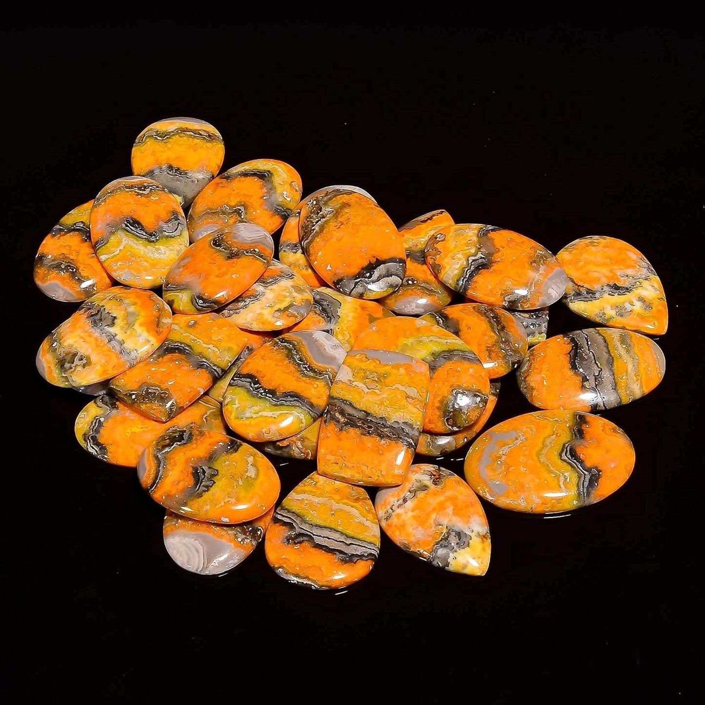 Natural 5, 4 & 3 Pcs Gemstones Cabochons Lot (15–30 MM), Multi Shape Stones for Jewelry Making Supplies Healing Crystals Gems Loose Gemstones (bumble bee, 3pcs)