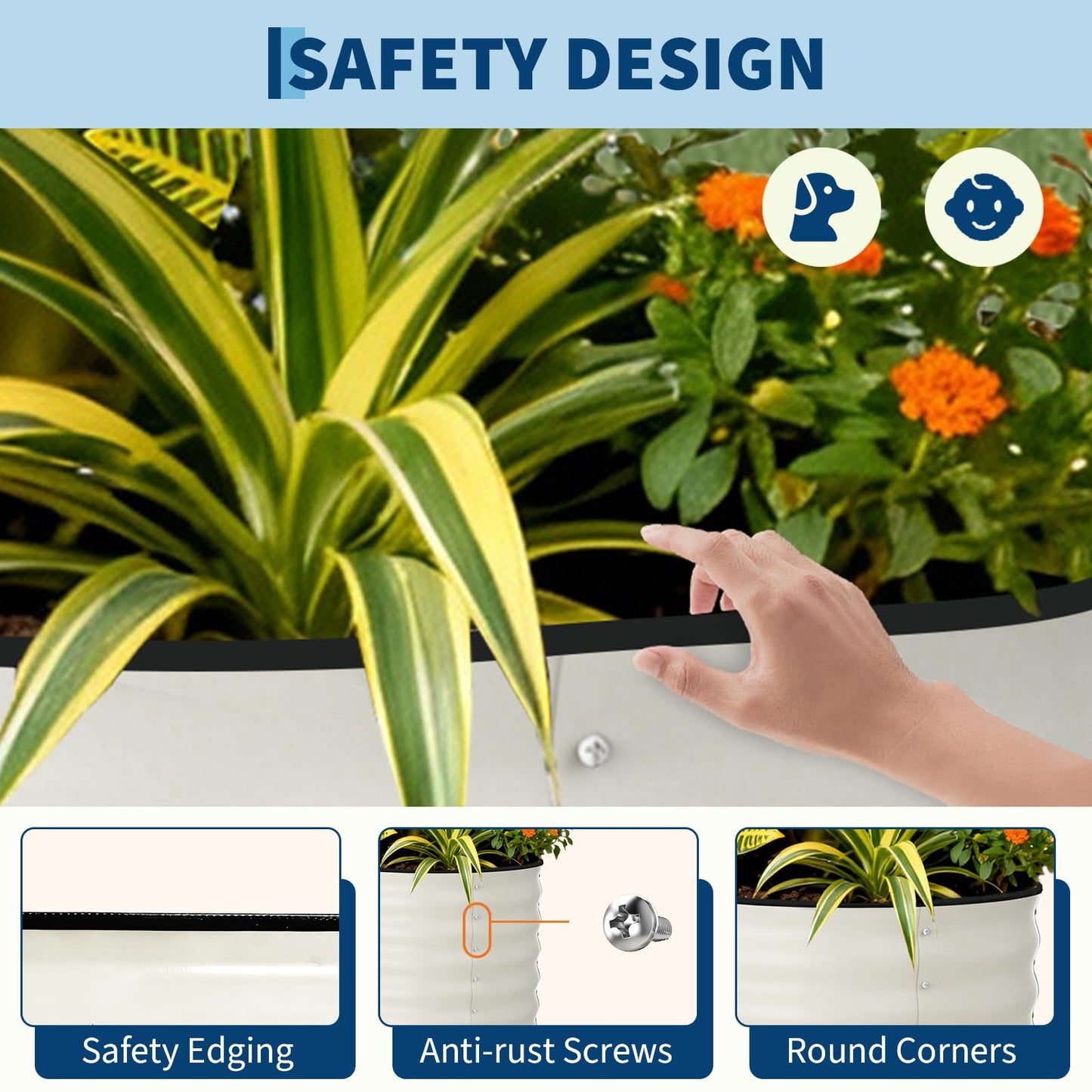 Garvee 2 Pack 8x4x1.5ft Galvanized Raised Garden Bed Kit, Oval Metal Planter Boxes with Anti-Cut Safety Edges, Rust-Resistant Deep Root Planters for Outdoor Vegetables, Flowers, Herbs, Beige