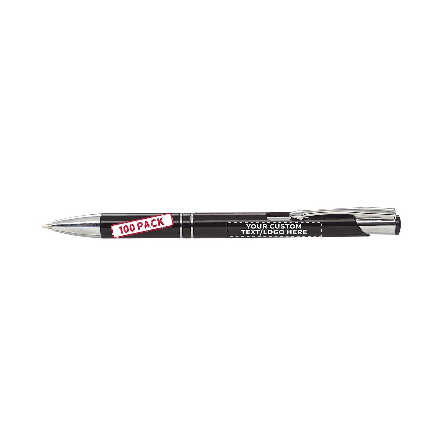 DISCOUNT PROMOS Personalized Retractable Plastic Ballpoint Pens - 100 pack - Plastic Pens - Customizable Text, Logo - Black