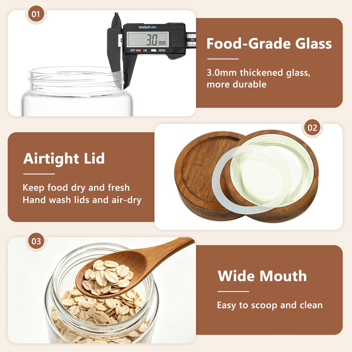46 fl.oz Glass Jars with Airtight Lids (3 Count)