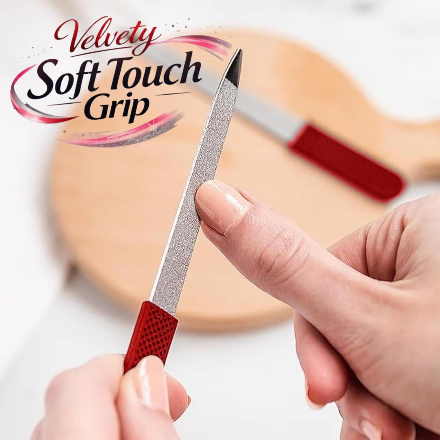 Professional Ruby Red Sapphire Nail File – Fine & Coarse, 5" Stainless Steel, Double-Sided Metal File, Ergonomic Non-Slip Handle, for Natural, Gel, Acrylic Nails, Manicure & Pedicure Tool