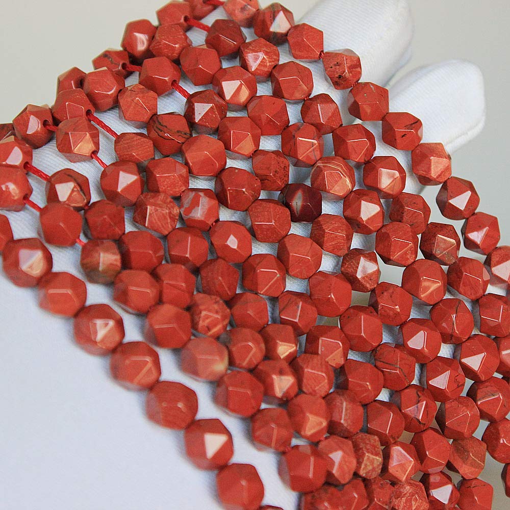 MJDCB Best Sellers Natural Stone Beads Faceted Polygon Red Stone Crystal Energy Stone Healing Power for Jewelry Making(8mm)