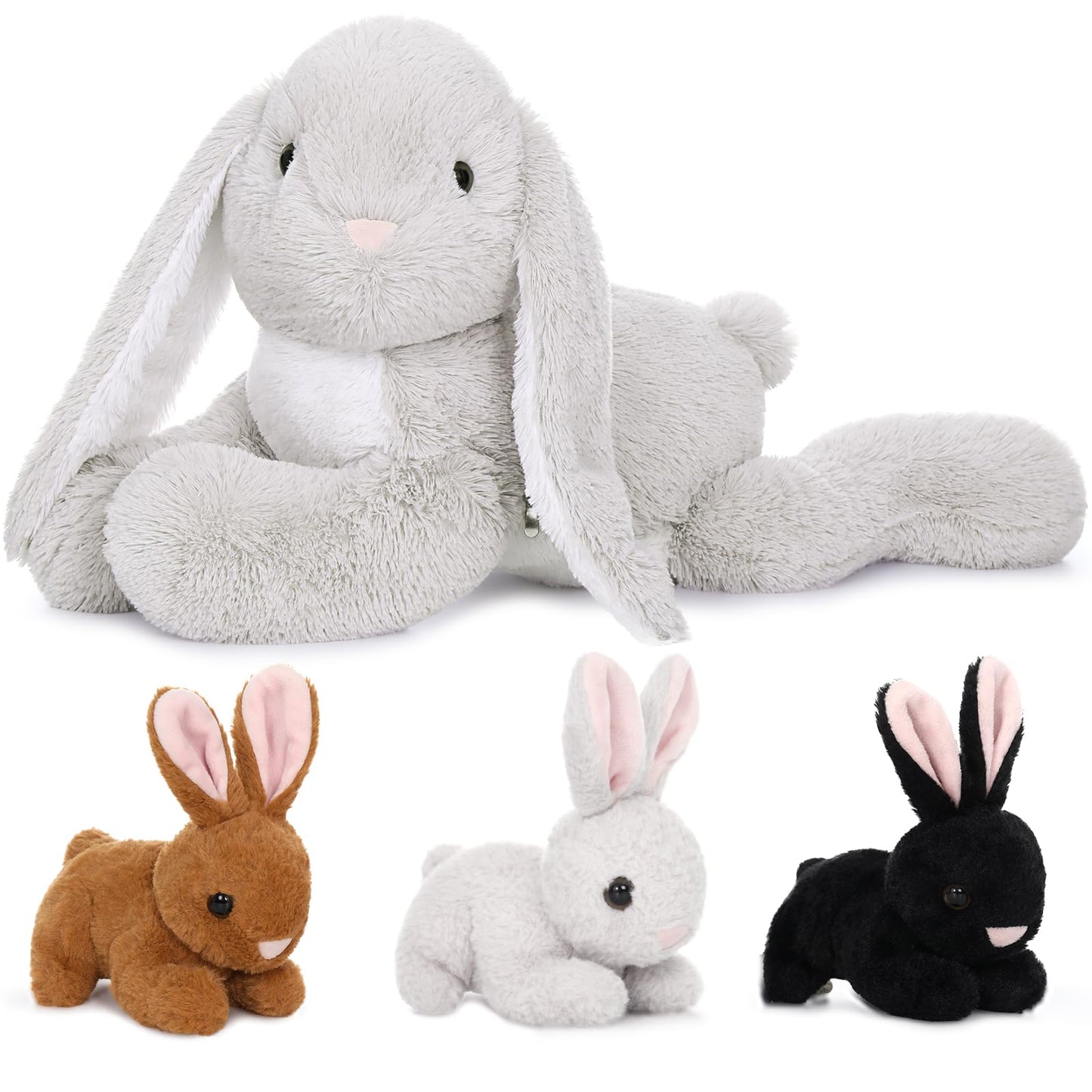 MaoGoLan 4Pcs Large Bunny Stuffed Animal with 3 Babies Inside, 24" Giant Easter Bunny Plush Toys, Soft and Cuddly Gray Stuffed Rabbit Gift for Kids,Girls,Boys,Teens