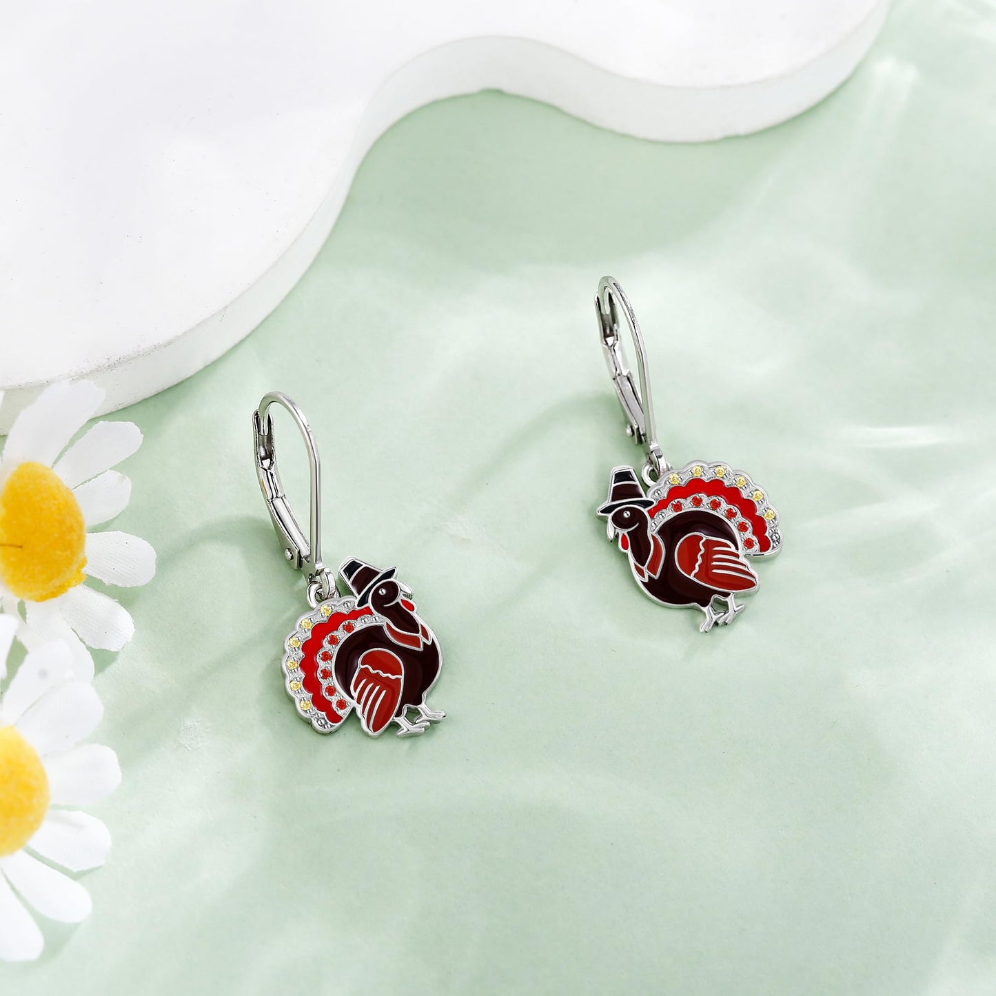 Turkey Earrings S925 Sterling Silver Thanksgiving Turkey Dangle Earrings for Women Turkey Jewelry