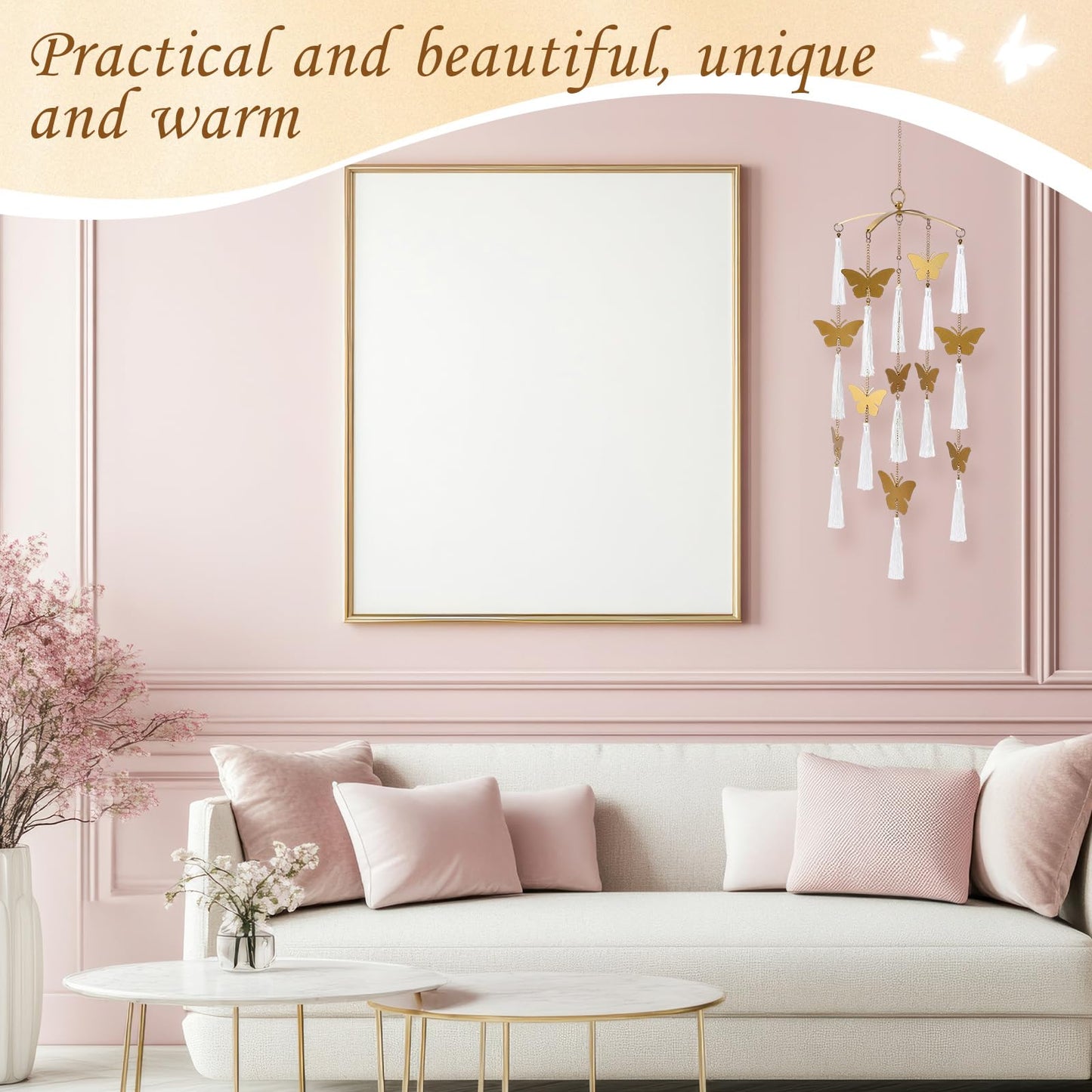 Colingmill Butterfly Crib Mobile Handmade Brass Ceiling Hanging for Baby Nursery Girls Butterfly Hanging Decor for Home Wall Ceiling 42×10 Inch