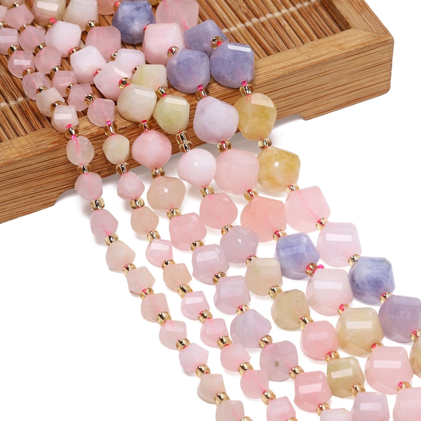 Yochus 42pcs Natural Morganite Stone Beads for Bracelet，2strands 6mm Facted Twist Loose Gemstone Beads for Jewelry Making DIY Craft Necklace Earring