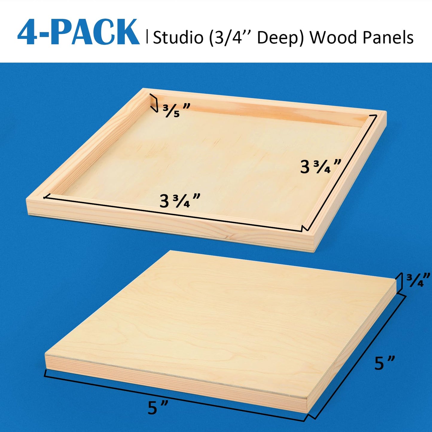 Falling in Art Unfinished Birch Wood Panels Kit for Painting, Wooden Canvas 4 Pack of 5x5’’ Studio 3/4’’ Deep, Cradle Boards for Pouring, Art, Crafts, Burning and More