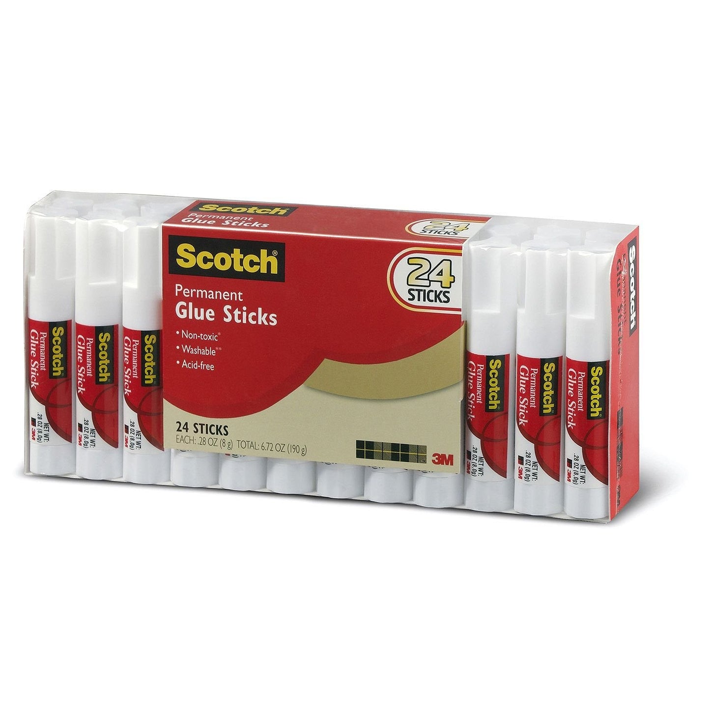 Scotch Permanent Glue Stick, 0.28 oz, 24-Pack, Clear – Acid-Free, Photo-Safe Adhesive for Crafts, Scrapbooking, and Office Projects