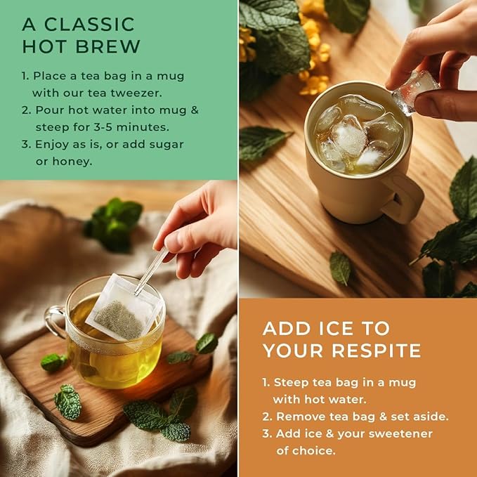 Gya Tea Co Peppermint Herbal Tea Bags (100 Bags) - Caffeine Free with a Tangy Flavor for All Day Comfort, Calming, Relaxing & Nourishing - Fruit & Herbal Blends