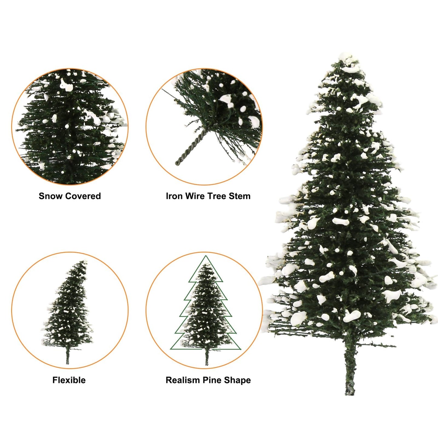 50PCS Model Cedar Trees with Snow 2.05 inch (52 mm) for Diorama Train Railway Winter Scenery Landscape Layout HO N Scale (2.05Inch(52mm)-50PCS)