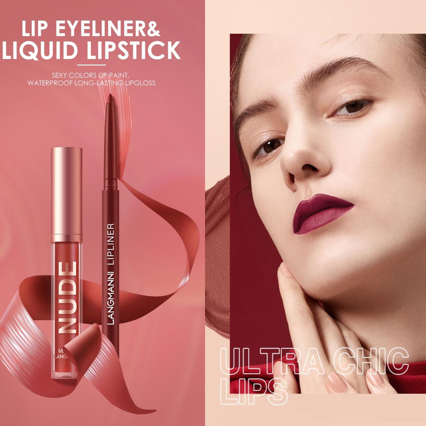 LANGMANNI 6 Matte Lipstick with 6 Lipliners Durable Makeup Set,Long-Lasting Non-Stick Cup Not Fade Waterproof Pigmented Velvet Lipgloss Kit Beauty Cosmetics Makeup Gift for Girls (#B)