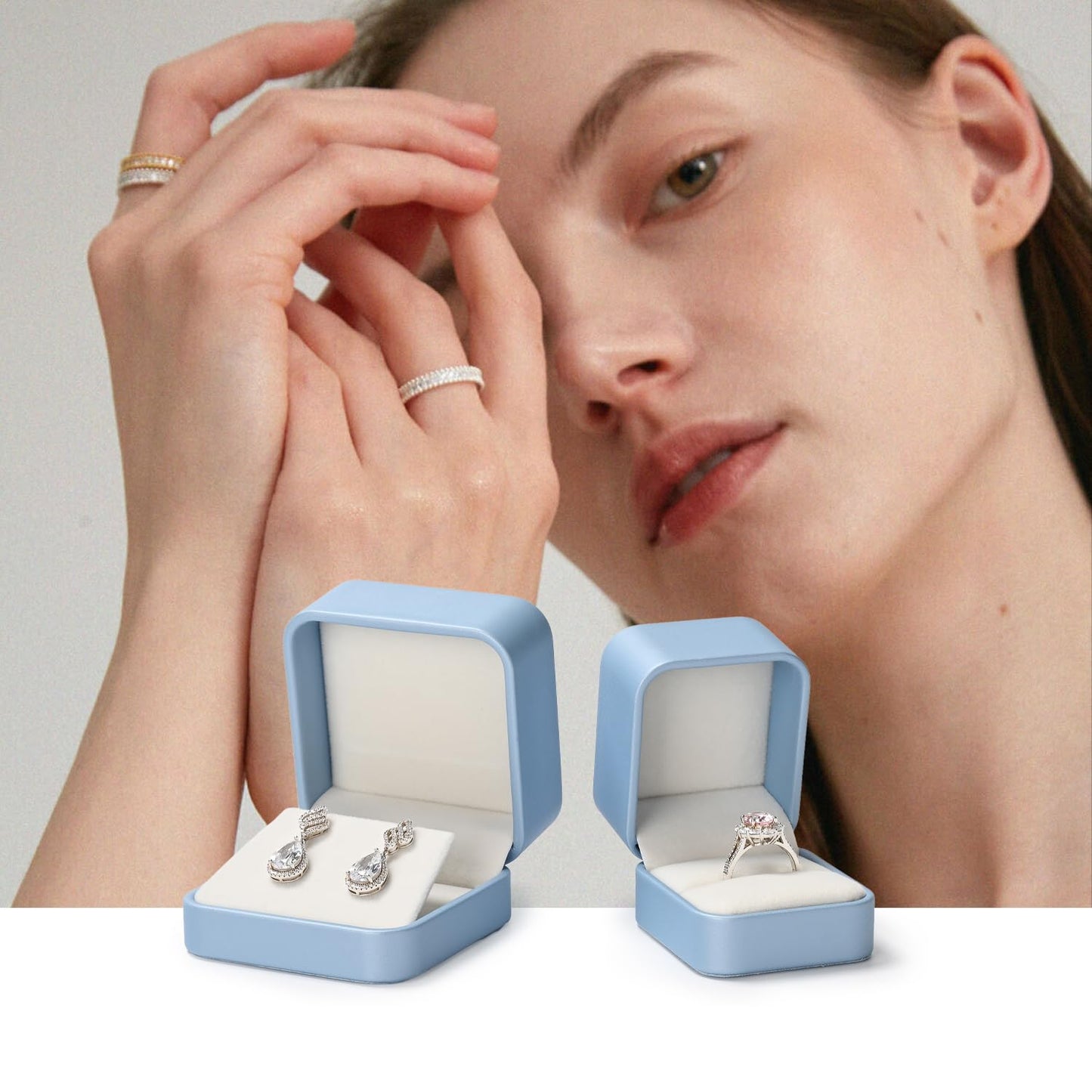 Oirlv Luxury Leather Jewelry Ring Box Engagement Ring Box Wedding Day Keepsake Case(Sky Blue)