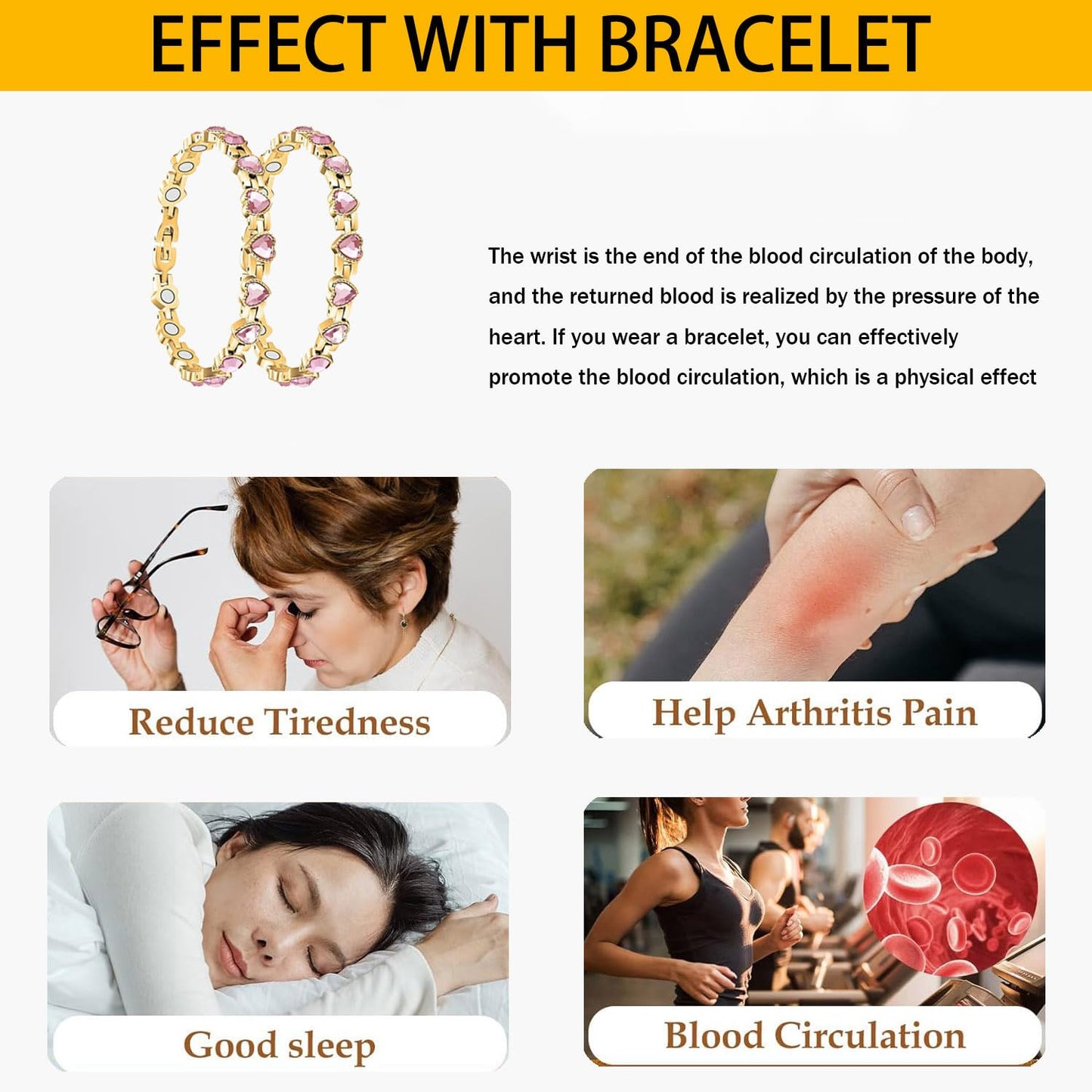 Copper Bracelet for Women, 99.99% Pure Copper Megneetic Bangle Arthritis, Effective Neodymium Lympunclog, Titanium Steel Heart Crystal Bracelets, Pulsera de Cobre para Mujer