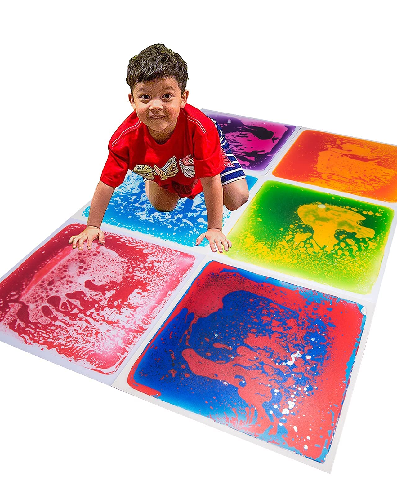 Art3d 6-Tile Sensory Room Tile Multi-Color Exercise Mat Liquid Encased Floor Playmat Kids Play Floor Tile, 19.7" Large Tile 16 Sq.Ft