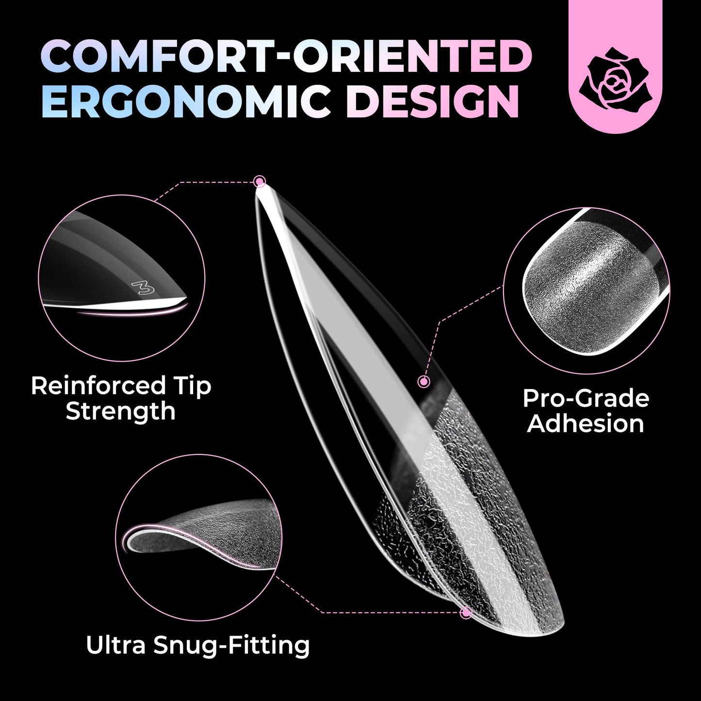 UNA GELLA Almond Nail Tips Medium 15 Sizes 300PCS Pre-Etched Gel Acrylic Nail Tips Almond Shape Easy Salon Press On Nails Long-Lasting Hold Full Cover Fake False Nails Snug Fit