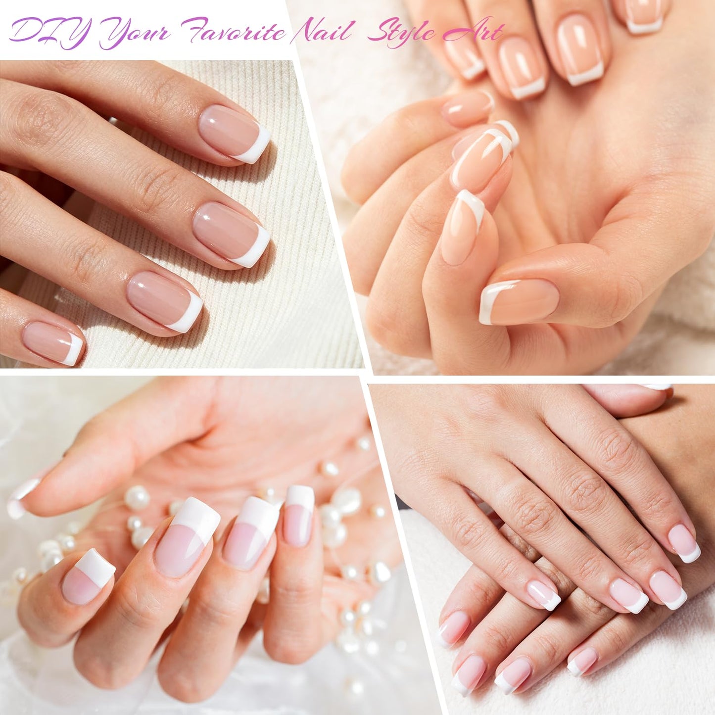 AORAEM White French Nail Tips 120 PCS Short French Style Acrylic Nail Tip 12 Sizes False Nails Clear and White Press on Nails for Women