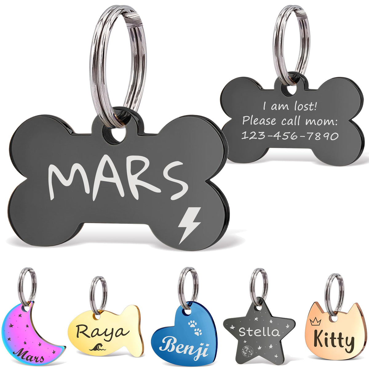 Anavia Small Size Dog Cat ID Tags, Small/XS Personalized Color Plated Stainless Steel Puppy Kitten Name Tags, Customized Engraved Nameplate Pet Collar Tag (Blue, Star)