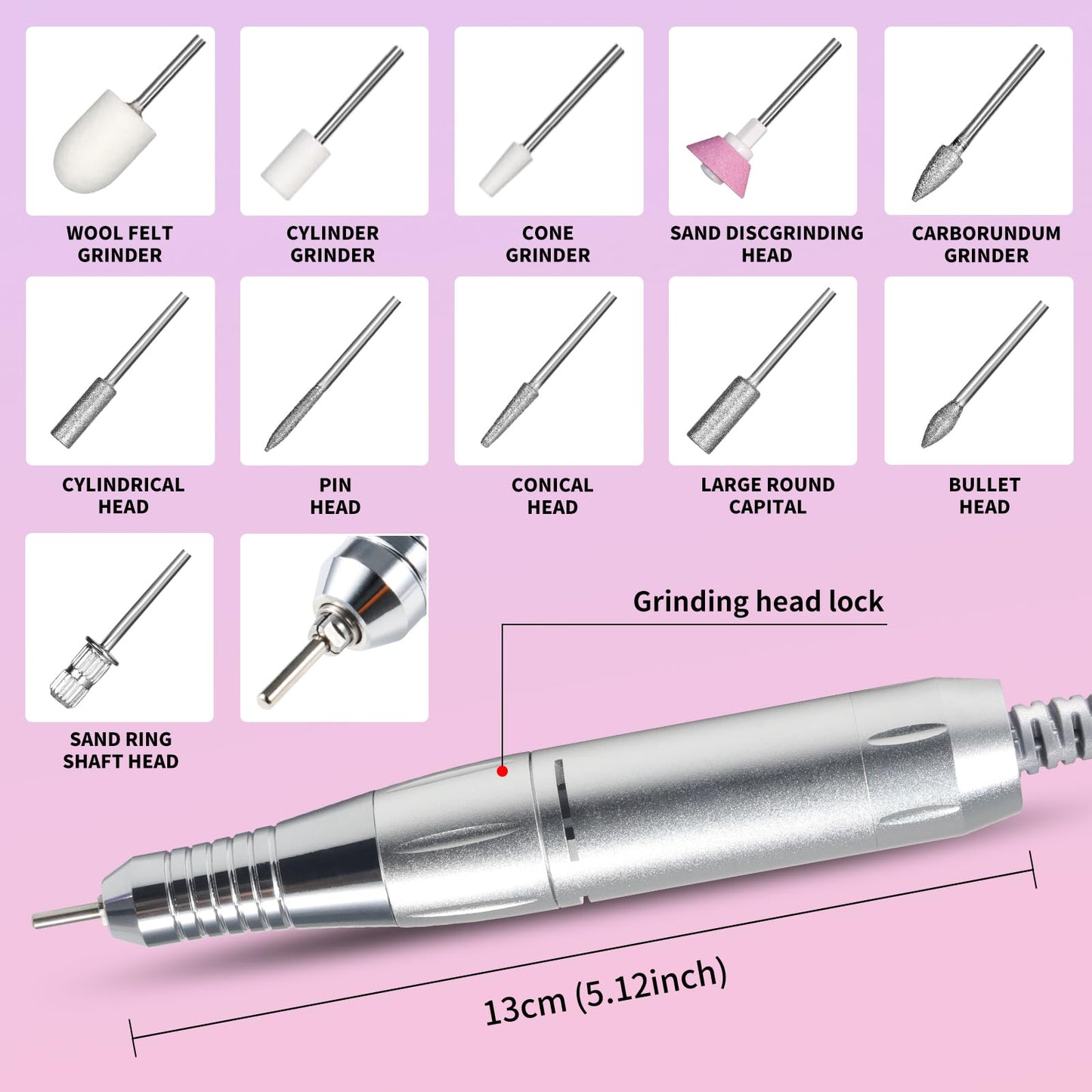 Moskany Professional Electric Nail Drill Kit 45000RPM with Bits and Base Pink Portable Rechargeable Cordless Nail E- File Machine for Acrylic Gel Powder Nails and Manicure Pedicure Toenail Tool Set